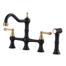 Brass Bridge Kitchen Faucet 4 Hole with Set A-With Side Sprayer - Black Gold