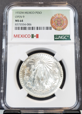 1932 MEXICO SILVER 1 PESO OPEN 9 NGC MS 64 BU BEAUTIFUL COIN | eBay