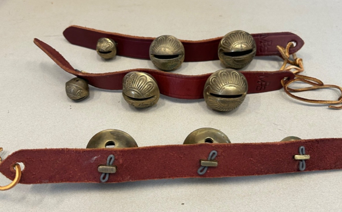 MBPS Vintage Brass Sleigh Bells On Leather Strap