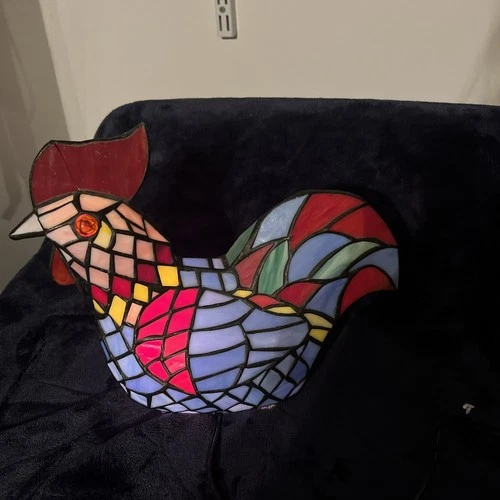 Tiffany-Style Stained Glass Rooster Lamp, Vintage Farm House Decor, Colorful