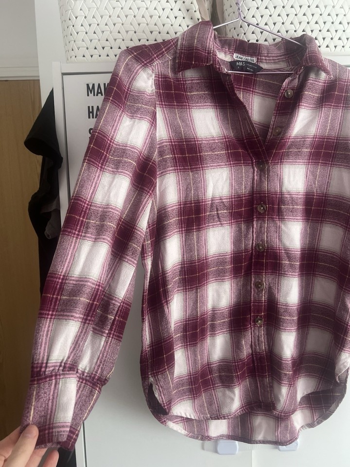 M&S autograph pink checkered long sleeve button up uk size 8 | eBay UK
