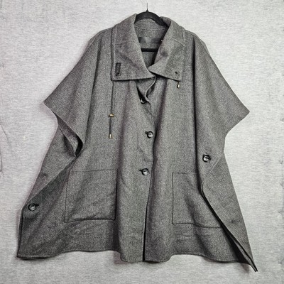 Barbara Bui Women's Wool Grey Button Up poncho Jacket Size XL/XXL
