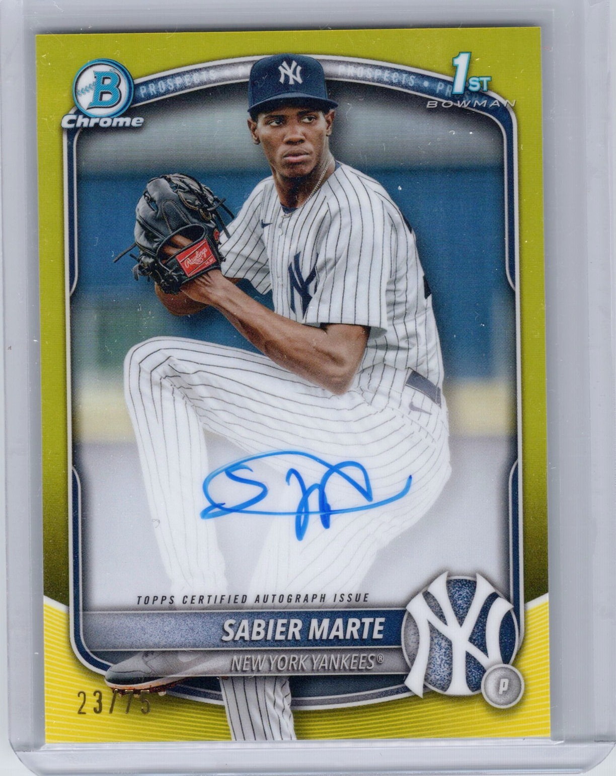 2025 Bowman Chrome Sabier Marte Yellow Refractor 1st Bowman Auto /75