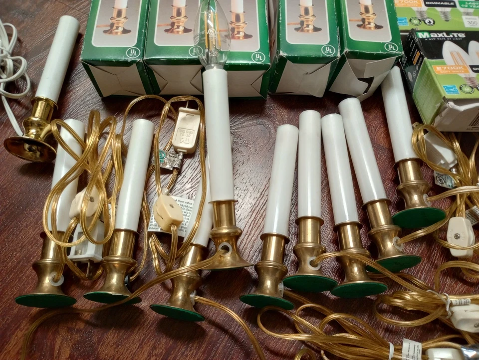 Lote de 10 luces y bombillas vintage de latón para ventana eléctricas blancas originales 7 pulgadas Foto 3 de 4