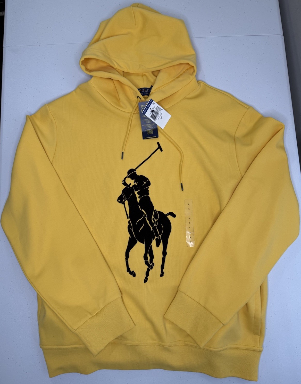 Felpa con cappuccio uomo Polo Ralph Lauren Big Pony giallo nero nuova con etichetta! Taglia L