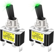 DaierTek Illuminated Toggle Switch 12V LED, Green LED Lighted Toggle Switch 12 V