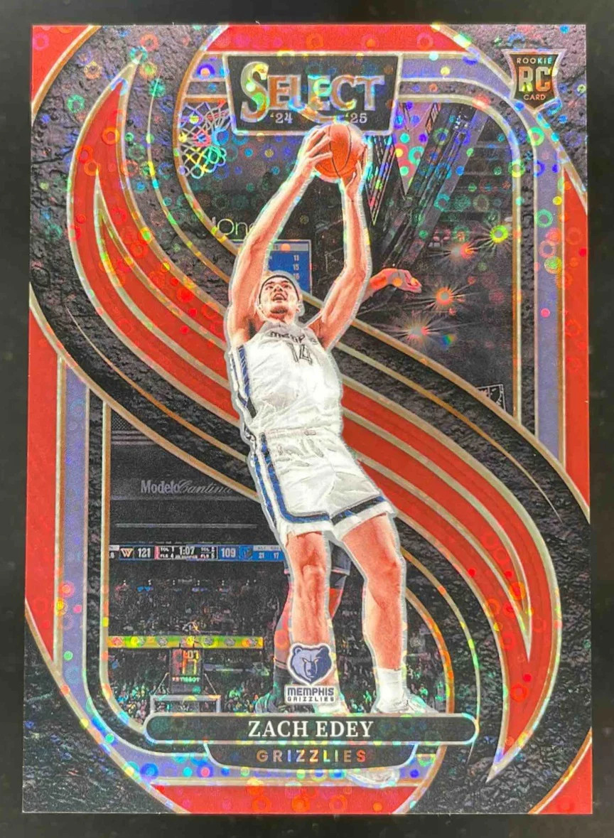 2024-25 Panini Select Premier Red Disco Prizm #192 Zach Edey RC /49