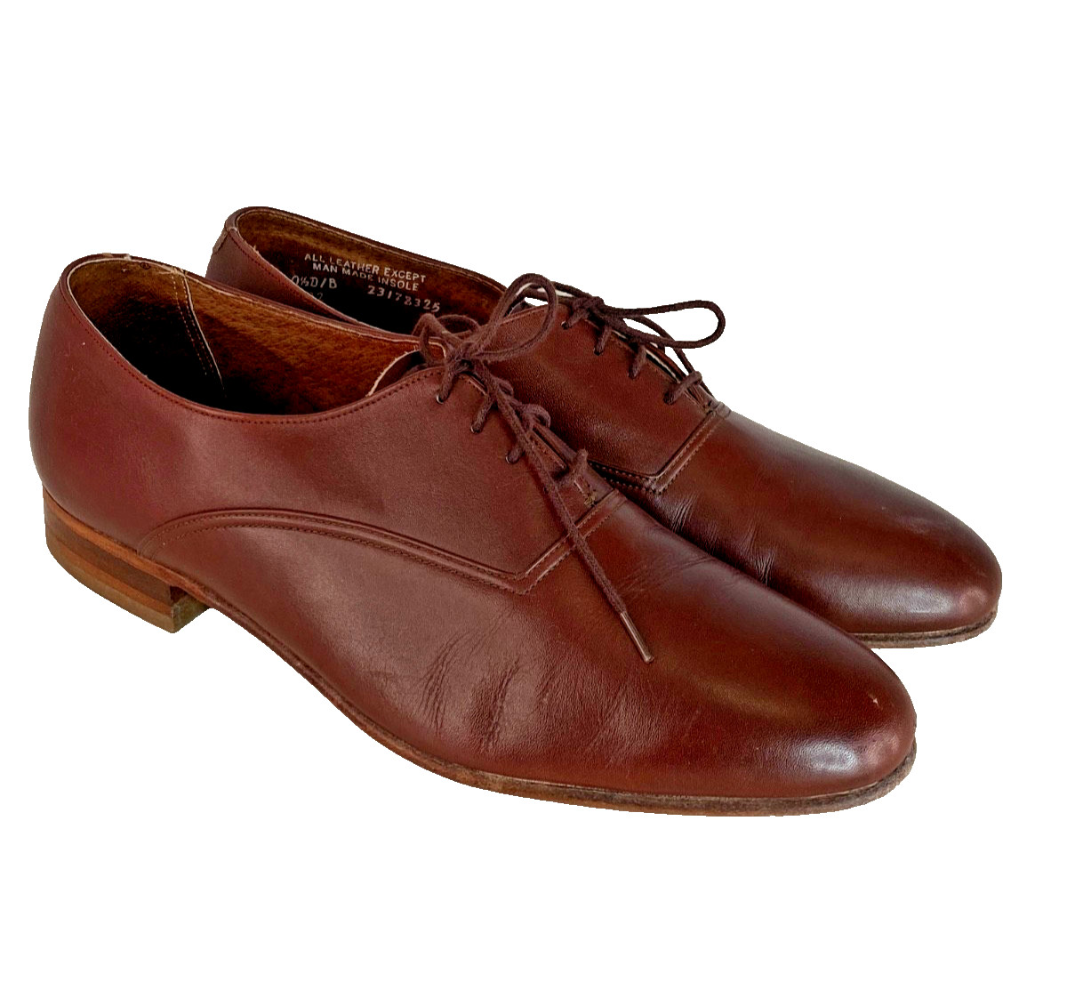 Vintage 1950s men's brown leather shoes 10.5 HANOVER dress formal rust tie USA