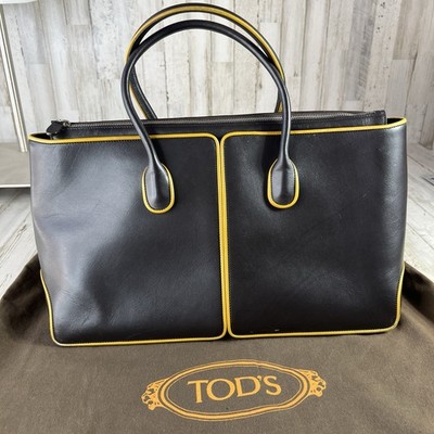 Tod s Holly D Black Yellow Leather Tote Bag With Dust Bag TOD