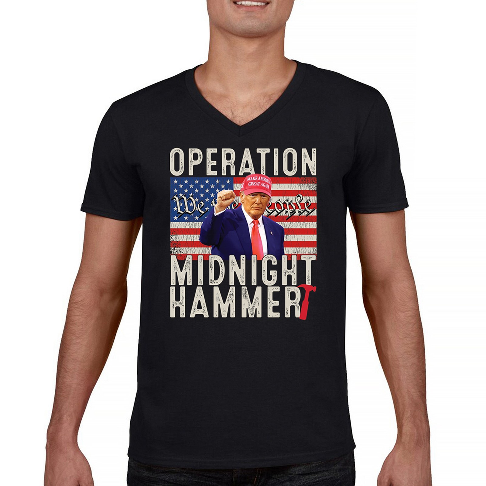 ALTRA T shirt uomo scollo a V Operazione Midnight Hammer bandiera americana 47 presidente