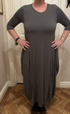 STUNNING Grey DIVERSE LAGENLOOK MIDI BALLOON Cocoon Stretchy Drape  DRESS  OSFA