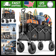 220L Heavy Duty Folding Utility Wagon Cart with 10" Pneumatic All-Terrain Wheels