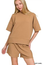 Zenana Ribbed Round Neck Waist Banded Tee  Shorts Set