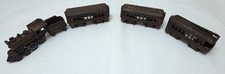 Vtg Cast Iron Locomotive Steam Engine Train Toy Set-Passenger Coal Car/Trolley