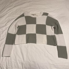 White Green Checkered Moon Madison Cropped Sweater Womens Size S