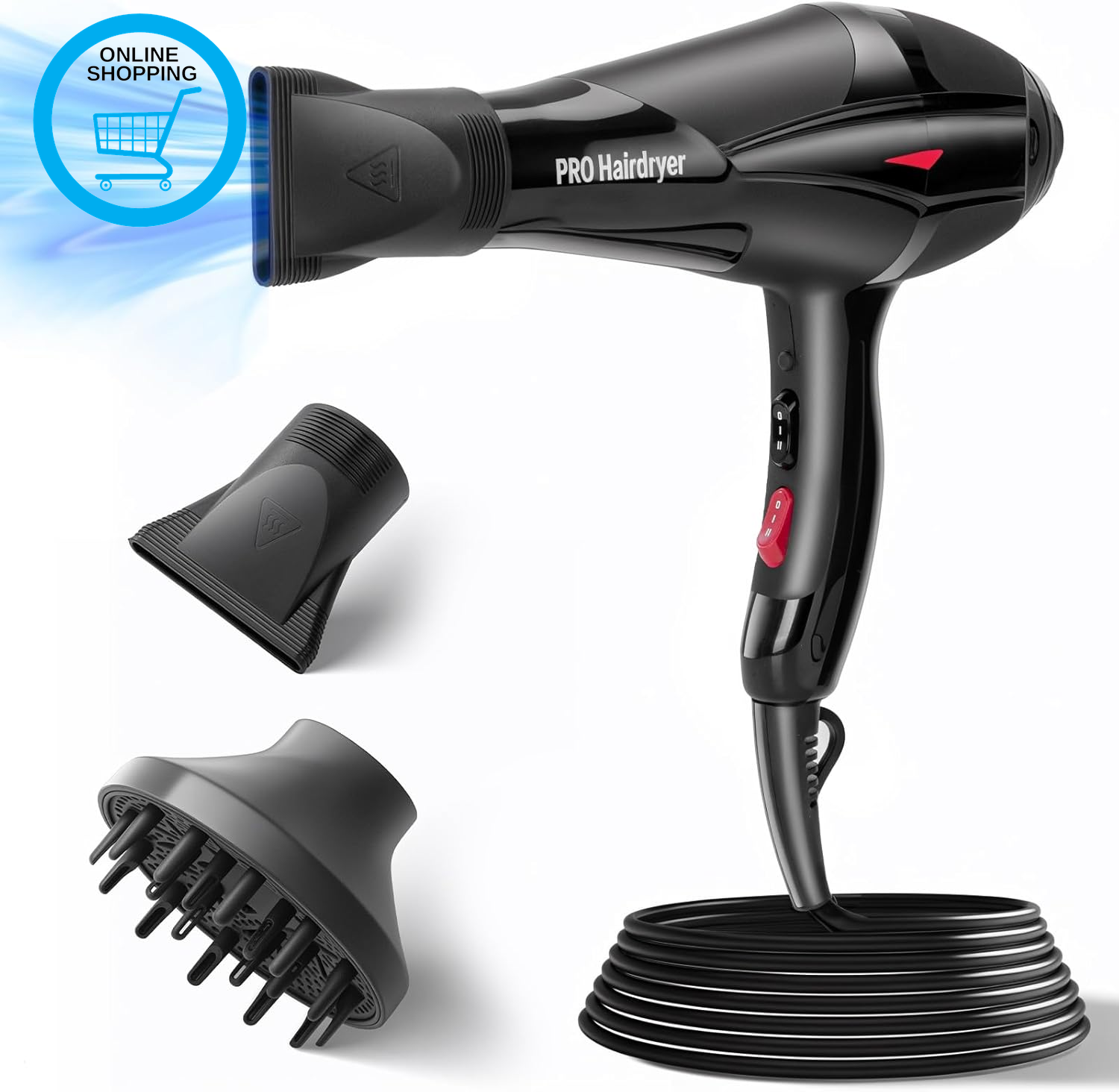 Professional Salon Hair Dryer, Ionic Hairdryer with Diffuser for Curly Hair, Blo