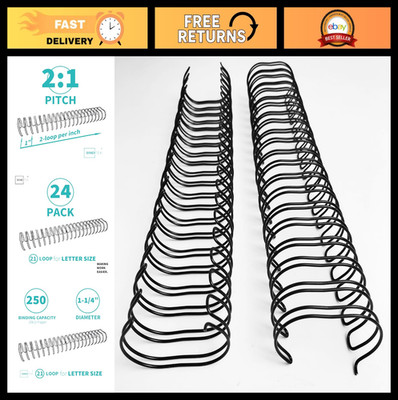 24 Pack Double Loop Wire Binding Spines, 1-1/4'' for Letter Size, 250 Sheet Capac