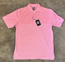 Footjoy Golf Shirt Mens Large Pink Lisle Polo White Pinstripe Acorn Brand New