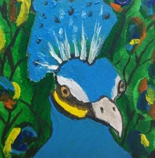 GAT Expressionism Original Oil Painting 6x4 Whimsical Animal Peacock Art Decor