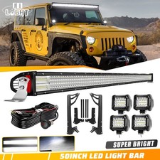 For Jeep Wrangler Jk 07-18 Front Roof 4-row 50 Led Lights Bar Combo4 Pods Kit