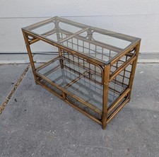 Mesa Consola Vintage Mediados de Siglo Moderna Boho Chic Bambú Ratán Vidrio 2 Niveles