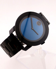 Movado Mens BOLD TR90 42mm Swiss Black SS Case W/Azure Blue Dial Display Special