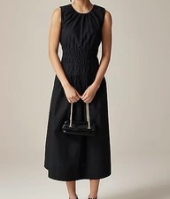 J.Crew Tall Hyacinth Smocked Dress Cotton Poplin Midi Dress Black Size TS NWT