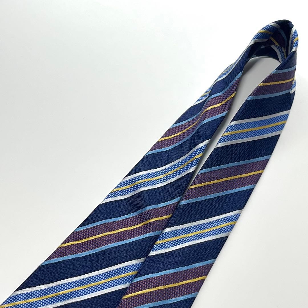 Brooks Brothers Silk Tie Necktie Navy Blue Regimental Stripe Blade width 9.8cm thumbnail 6
