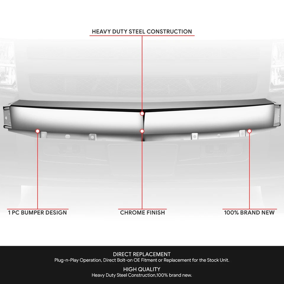 Barra frontal cromada para parachoques para Chevy Silverado 1500 07-13 sin orificio de admisión de aire Foto 2 de 4