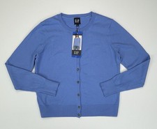 NWT GAP Women s L Crewneck Cardigan Sweater Cornflower Blue Button Front Cotton