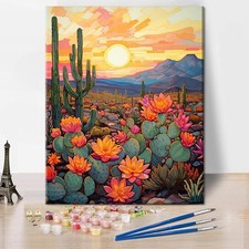 TUMOVO Adult Paint by Numbers Kits Desert Cactus Canvas 16x20 inches,