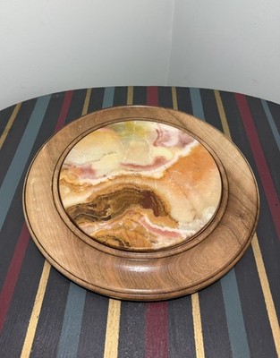 Natürliche gebänderte Onyx Platte 11,5'' in Holzrahmen Creme Beige Stein Dekor