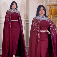 Muslim Luxury Women Beads Cape Bodycon Party Long Dress Dubai Kaftan Abaya Robe