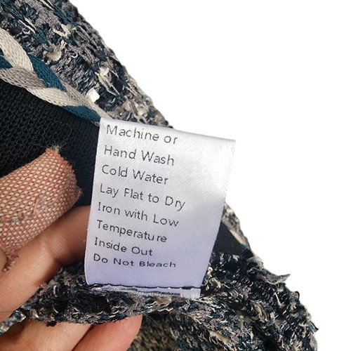 Misook Womens Black Teal Eyelash Tweed Knit Duster One Hook Cardigan Size Medium - Picture 9 of 11