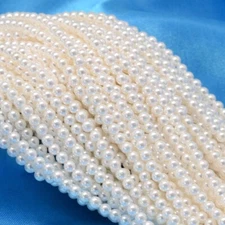 5 Strands White 3mm Round Shell Pearl Bead Strands Crafts For Jewelry Making 15"