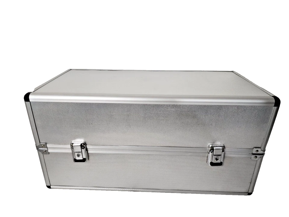 "Estuche baúl de viaje vintage de aluminio para muñeca de almacenamiento de metal plateado 20x9,5x10""" Foto 2 de 4