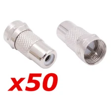 50 Pack RCA Female Jack to F-Type Male Plug Coax Adapter Radio Connector RG59/6
