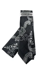 Stacy Adams Men's Tie & Hanky Black Silver Paisley Plaids & Checks 3.25" Wide