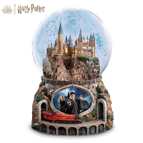 Bradford Exchange Harry Potter Poudlard paillettes globe de neige train rotatif musique - Photo 1/5