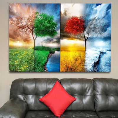 Four Seasons Art, Four Seasons Wall, Wall Slogan, Rustic Cow Wall Art, Panorama