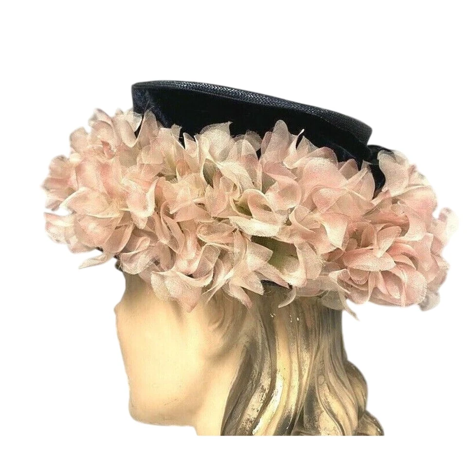 VTG Womens NORMAN DURAND ORIGINAL Bucket Hat + Box Blue Straw Pink Flowers 50s - Image 4 of 4