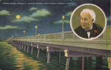 Old postcard Fort Myers, FL, Night Scene, Thomas A. Edison Bridge