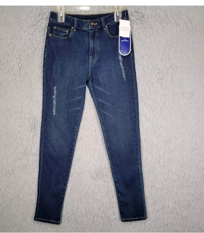 NWT Diane Gilman DG2 Womens 4 (27x29.5) Dark Wash Skinny Jeans Denim Distress