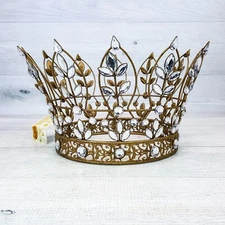 Gold Metal & Rhinestone Jeweled Large 9" Crown Cake or Tree Topper Ornament NEW