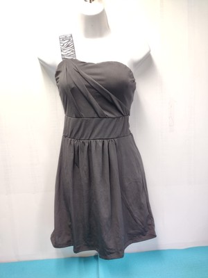 Black Koi Pullover Sleeveless One Shoulder A-Line Mini Dress Blk Stretch Size M