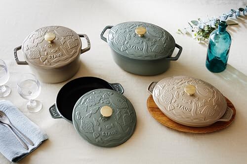 ミナペルホネン staub STAUB × minä perhonen Cocotte Ocean Oval 23cm Linen with Brass