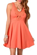 Apple Latte Sz S M L Women's Stretchy Flirty Skater Fit-Flare Orange Dresses
