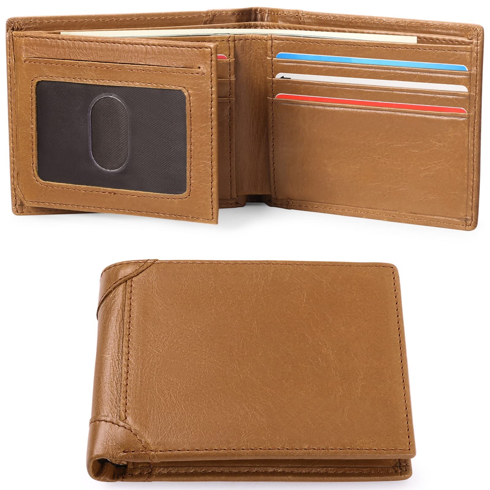 Genuine Leather RFID Blocking Bifold Wallet for Men - Credit Card Holder