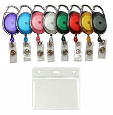 Retractable Badge Holder ID Badge Reel & Clear Plastic ID Card Pocket Pouch