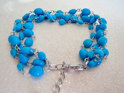 New w/oTags GS China Sterling Silver Beaded TURQUOISE BRACELET 7'' w/2.5'' Exten.